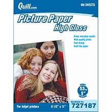 Quill Brand® Premium Photo Paper for Inkjet Printers; 8.5 x 11, Glossy, 100 Sheets/Pack