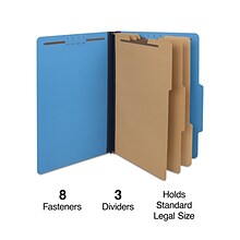 Quill Brand® 2/5-Cut Tab Pressboard Classification File Folders, 3-Partitions, 8-Fasteners, Legal, B