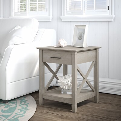 Bush Furniture Key West 20"W x 20"D End Table with Storage, Washed Gray (KWT120WG-03)