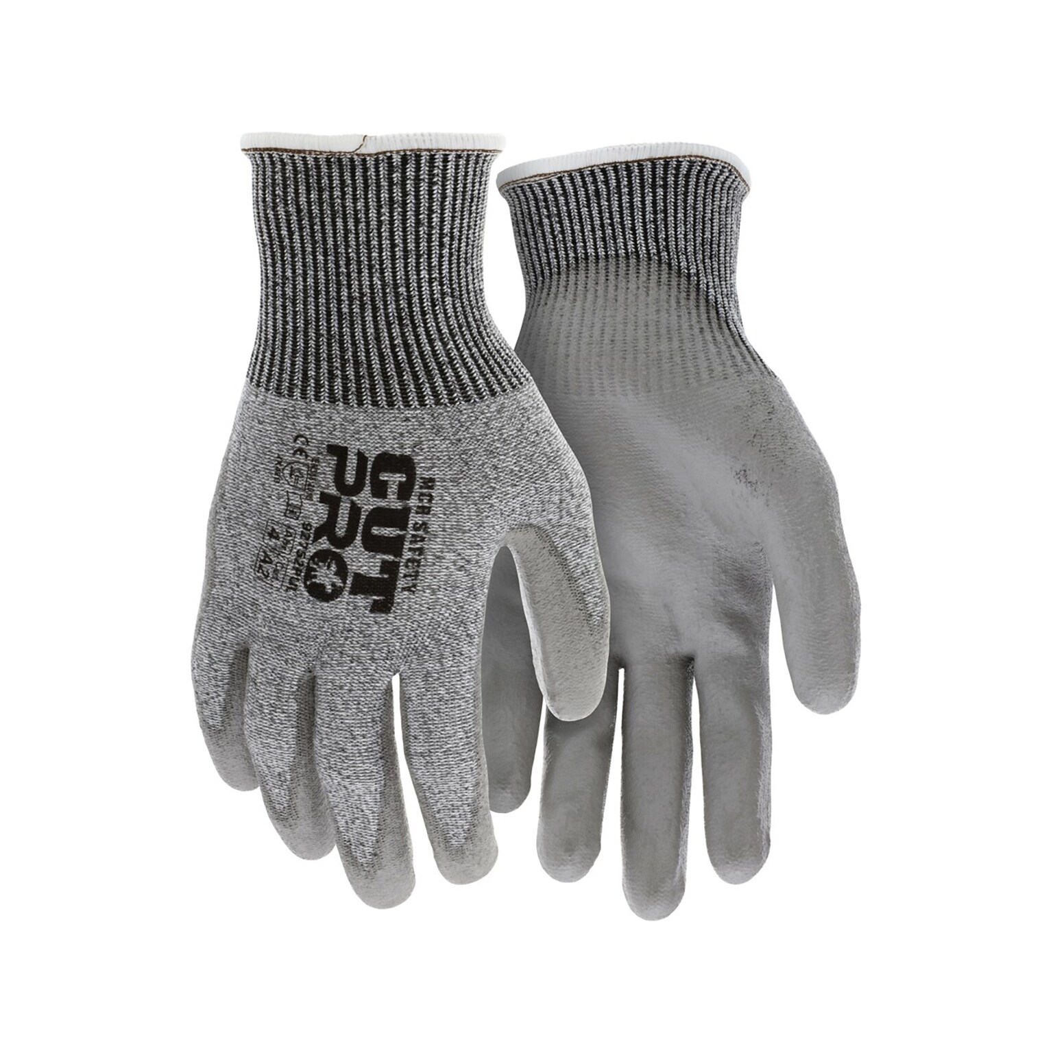 MCR Safety Cut Pro Hypermax Fiber/Polyurethane Work Gloves, XS, A2 Cut Level, Salt-and-Pepper/Gray, Dozen (92752PUXS)