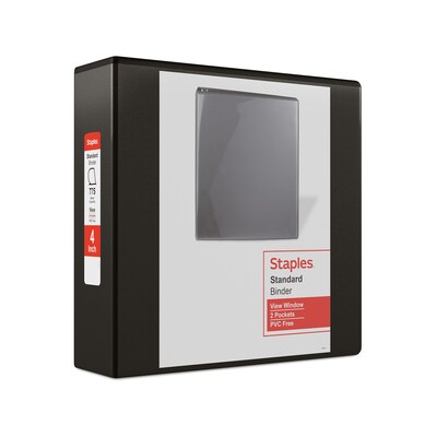 Staples® Standard 4 3 Ring View Binder with D-Rings, Black (26357-CC)