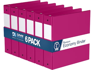 Davis Group Premium Economy 2 3-Ring Non-View Binders, Pink, 6/Pack (2313-43-06)