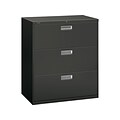 HON Brigade 600 Series 3-Drawer Lateral File Cabinet, Locking, Charcoal, Letter/Legal, 36W (H683.L.