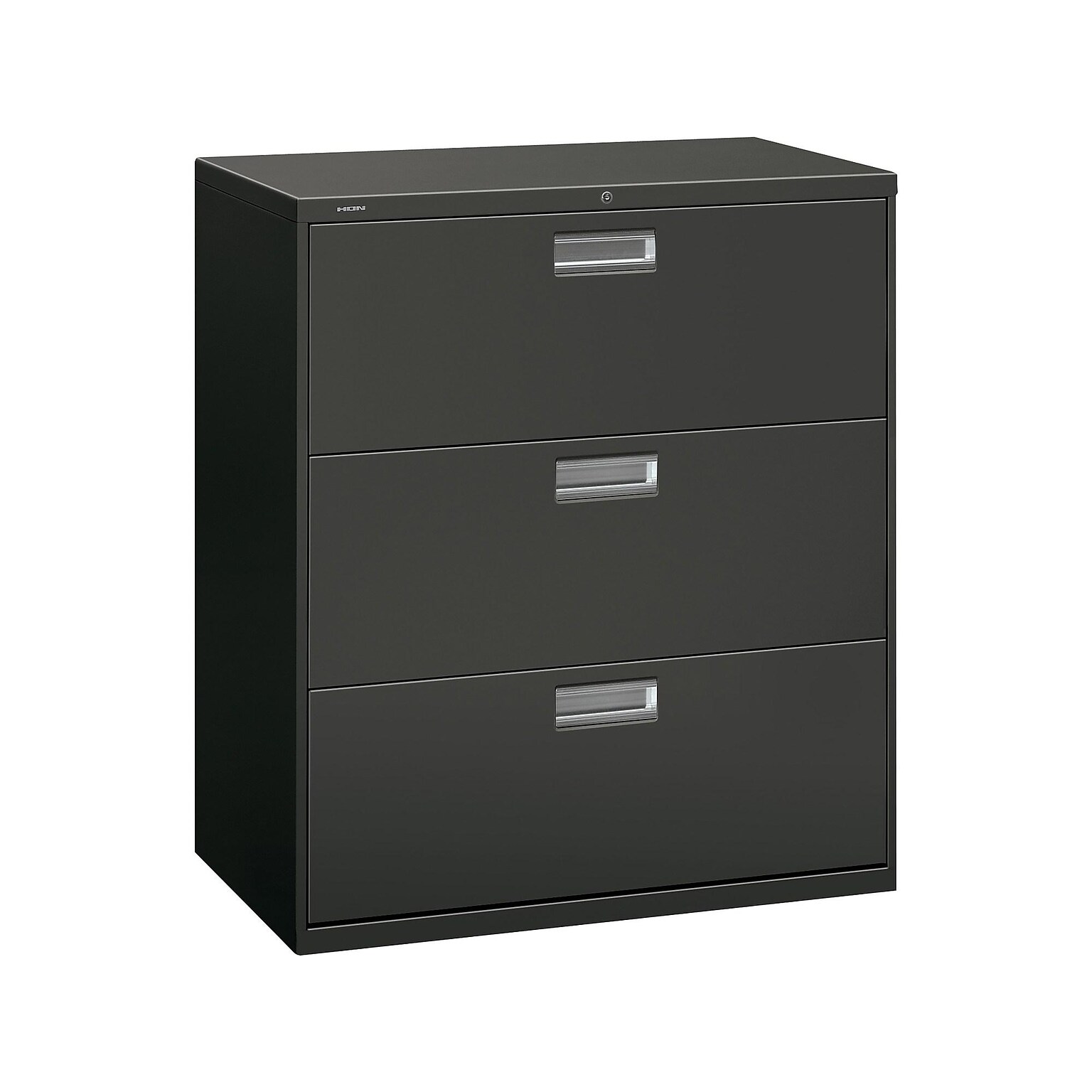 HON Brigade 600 Series 3-Drawer Lateral File Cabinet, Locking, Charcoal, Letter/Legal, 36W (H683.L.S)