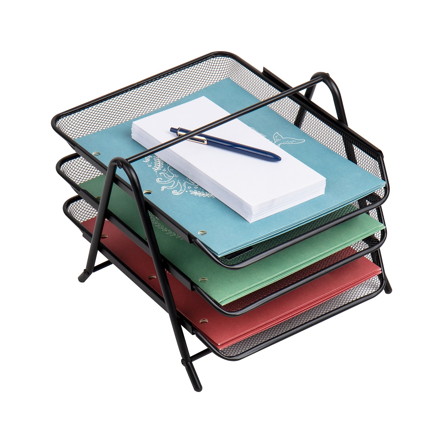 Mind Reader 3-Tier Stackable Paper Desk Tray Organizer, Metal, Black (3TPAPER-BLK)