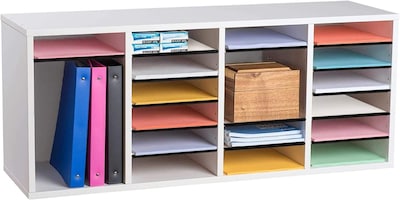 AdirOffice 500 24-Compartment Literature Organizers, 39.3" x 11.8", White (500-24-WHI-2PK)