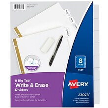 Avery Big Tab Write & Erase Paper Dividers, 8 Tabs, White, Gold Reinforced (23078)