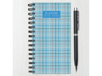 2024-2025 TF Publishing Blue Plaid 3.5" x 6.5" Academic Weekly & Monthly Planner, Paperboard Cover, Multicolor (AY25-7500)