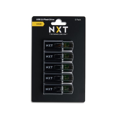 NXT Technologies 16GB USB 2.0 Type-A Flash Drive, Black, 5/Pack (NX61134)