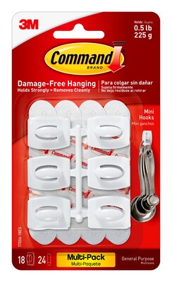 Command Mini Hooks Value Pack, White, 18 Hooks (17006-18ES)