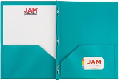 JAM Paper Plastic POP 2-Pocket Folders with Metal Prong Fastener, Multicolored, Assorted Colors, 6/Pack (382ECFassrt)