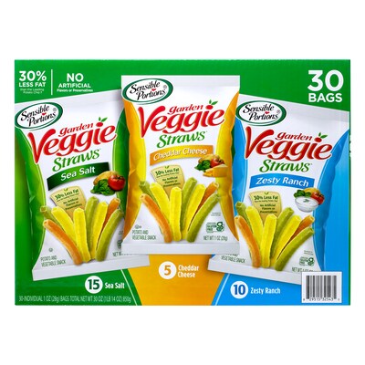 Sensible Portions Variety Vegetable Straws Chips, 1 oz., 30 Bags/Pack (220-00413)