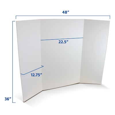 Flipside Tri-Fold Presentation Board, 36" x 48", Corrugated, Bleached White, 24/Carton (30042-24)