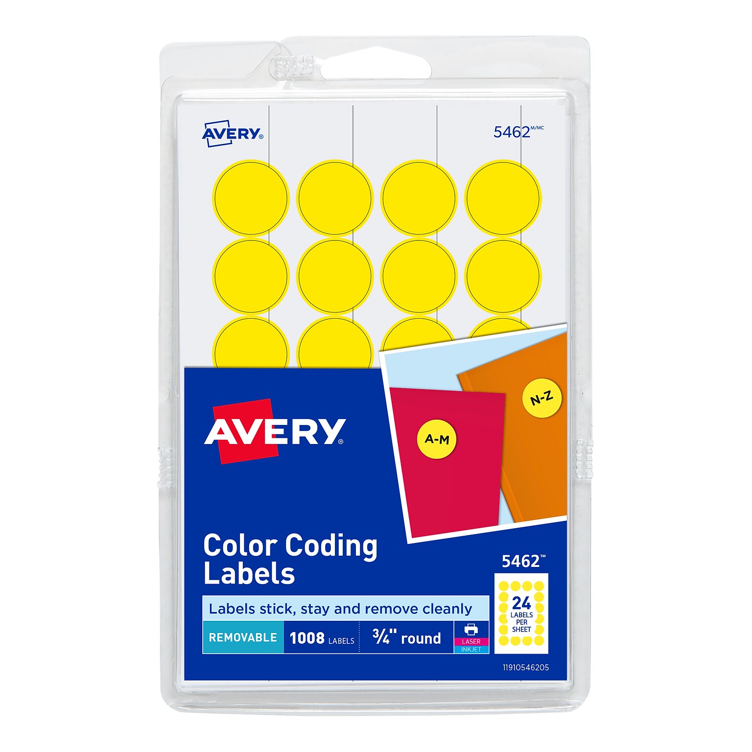 Avery Laser/Inkjet Color Coding Labels, 3/4 Dia., Yellow, 1008 Labels Per Pack (5462)