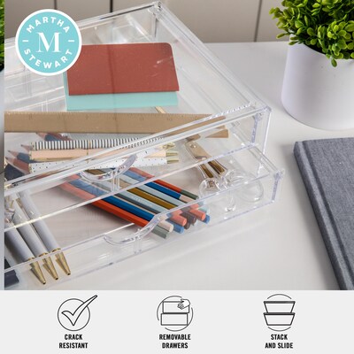 Martha Stewart Brody Plastic Stackable Office Desktop Organizer with 2 Drawers, Clear (BEPB9393CLR)