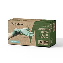 FifthPulse Biodegradable Powder Free Nitrile Exam Gloves, Latex Free, XL, Green, 150 Gloves/Box (FMN
