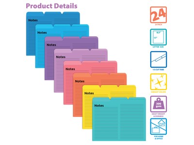 Better Office Heavyweight File Folders, 1/3-Cut Tab, Letter Size, Assorted Colors, 24/Pack (89124-24