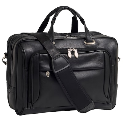 McKlein West Loop Expandable Double Compartment Briefcase, Full Grain Cashmere Napa Leather, Black (