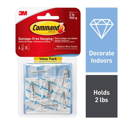 Command Clear Medium Wire Hook Value Pack, 6-Command Hooks, 8-Command Strips (17065CLR-6ES)