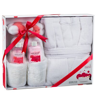 Freida and Joe Bath & Body Spa Gift Set in Pink Peony Fragrance with Luxury Bathrobe & Slippers (FJ-