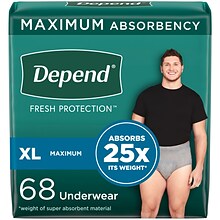 Depend Fit-Flex Adult Incontinence Underwear for Men, Disposable, Grey, XL, 68 Count (54204)