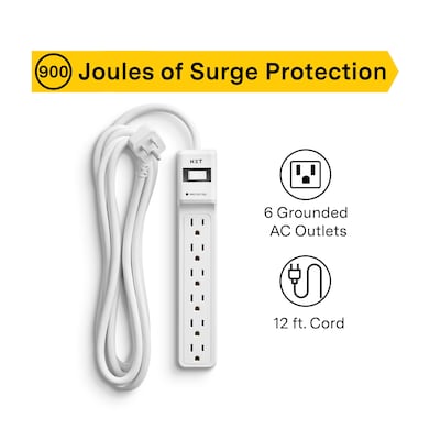NXT Technologies™ 6-Outlet Surge Protector, 12' Cord, White (NX61425)