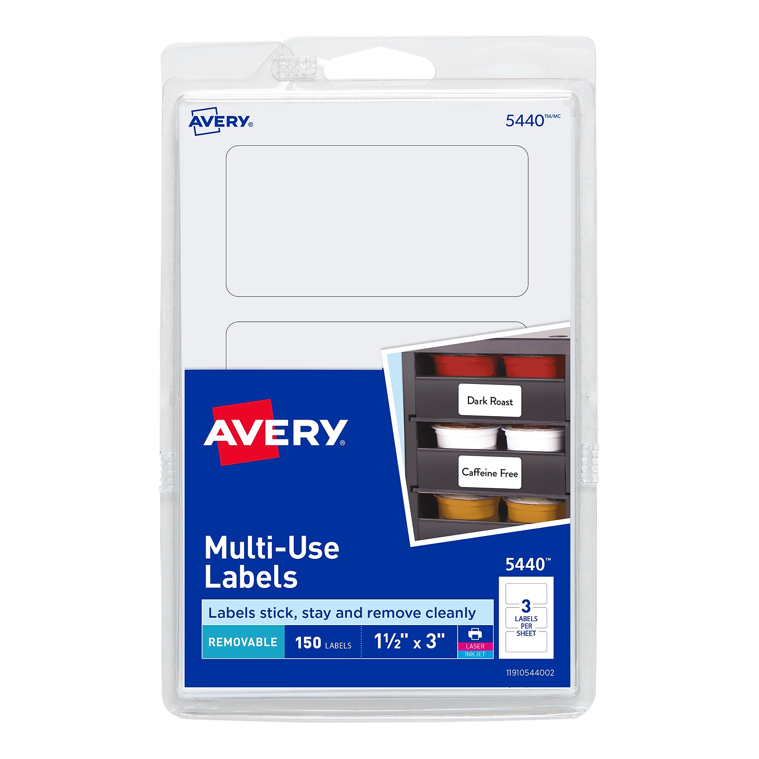 Avery Laser/Inkjet Multipurpose Labels, 1 1/2 x 3, White, 3 Labels/Sheet, 50 Sheets/Pack, 150 Labels/Pack (5440)