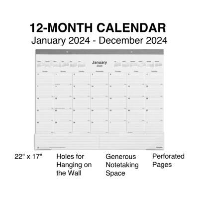 2024 Staples 22 x 17 Desk Pad Calendar, Gray (ST59701-24)