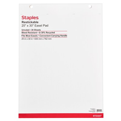 Staples® Stickies Easel Pad, 25 x 30, 30 Sheets/Pad, 2 Pads/Pack (23447)