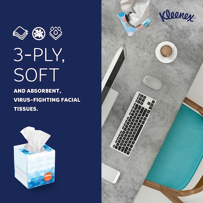 Kleenex Professional Anti-viral Facial Tissue, 3-ply, White, 55 Tissues/Box, 3 Boxes/Pack (21286)