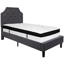 Flash Furniture Brighton Tufted Upholstered Platform Bed in Dark Gray Fabric with Memory Foam Mattre