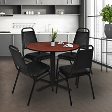 Regency Cain 36 Round Breakroom Table- Cherry & 4 Restaurant Stack Chairs- Black