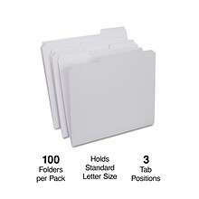 Staples Reinforced File Folders, 1/3-Cut Tab, Letter Size, White, 100/Box (ST508986-CC)