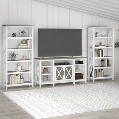 Bush Furniture Key West Tall TV Stand with Set of Two Bookcases, Shiplap Gray/Pure White, Screens up to 65" (KWS027G2W)