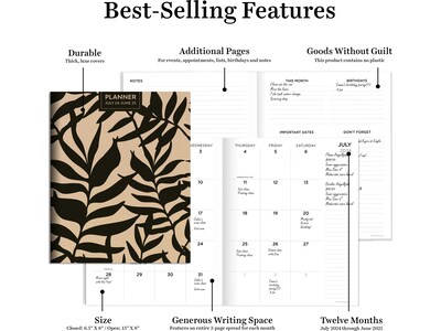 2024-2025 TF Publishing Natural Foliage 6.5" x 8" Academic Monthly Planner, Paperboard Cover, Beige/Black (AY25-4208)