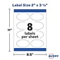 Avery Print-to-the-Edge Laser/Inkjet Oval Labels, 2" x 3 1/3", White, 8 Labels/Sheet, 10 Sheets/Pack, 80 Labels/Pack (22820)