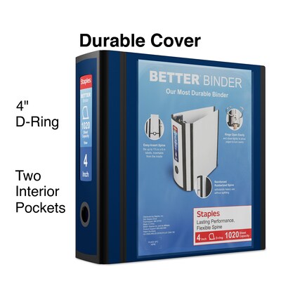 Staples® Better 4" 3 Ring View Binder with D-Rings, Navy Blue (27922)
