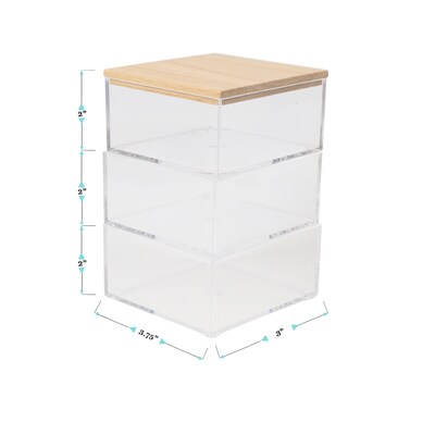 Martha Stewart Brody Plastic Storage Organizer Bin with Light Natural Paulownia Wood Lid, Clear, 3/Set (BEPB45173WDCLNT)