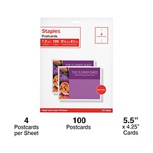 Staples® Matte Postcards, White, 100/Box (ST14635)