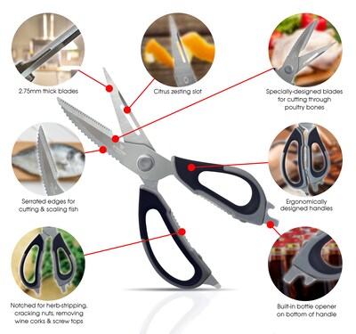 Better Kitchen Products Stainless Steel Multipurpose Kitchen Shears with Detachable Blades, 9, Blac
