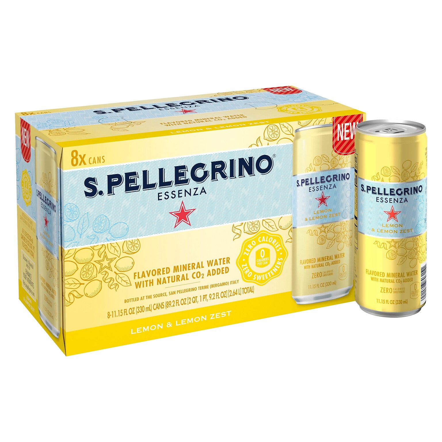 S.Pellegrino Essenza Lemon & Lemon Zest Flavored Mineral Water, 11.15 fl. oz. Cans, 8/Pack (12394352)