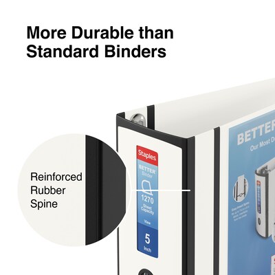 Staples® Better 5" View Binder with D-Rings, White (27926)