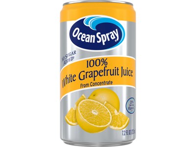 Ocean Spray 100% White Grapefruit Juice, No Sugar Added, 7.2 fl. oz., 24 Cans/Carton (2218)