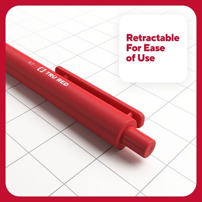 TRU RED™ Retractable Quick Dry Gel Pens, Medium Point, 0.7mm, Red, Dozen (TR54500)