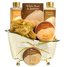 Freida and Joe White Rose & Jasmine Fragrance Bath & Body Spa Gift Set in a Gold Tub Basket (FJ-20)