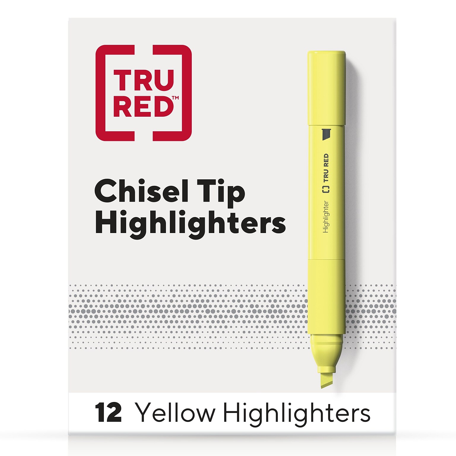 TRU RED™ Tank Highlighter with Grip, Chisel Tip, Yellow, Dozen (TR54579)