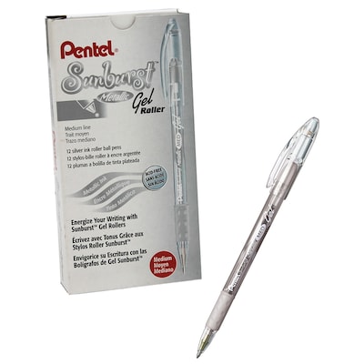 Pentel Sunburst Metallic Pen, Silver, Pack of 12 (PENK908Z-12)