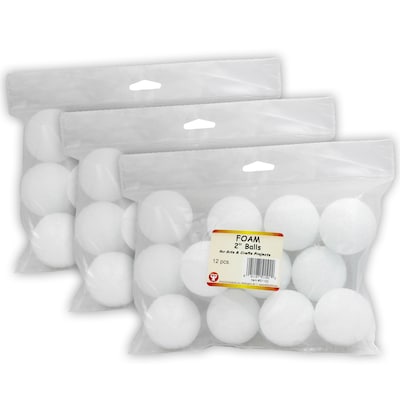 Hygloss Craft Foam Balls, 2 Inch, 12/Pack, 3 Packs (HYG51102-3)