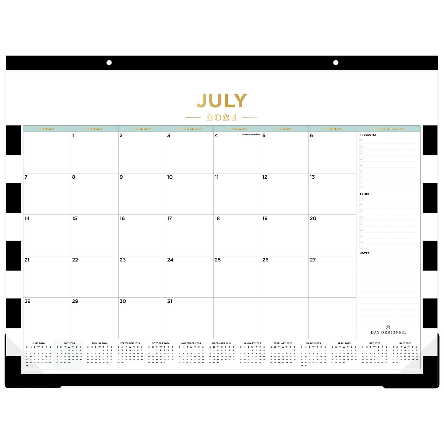 2024-2025 Blue Sky Day Designer Rugby Stripe Black 22 x 17 Academic Monthly Desk Pad Calendar, White/Black (138443-A25)