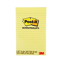 Post-it Notes, 5 x 8, Canary Collection, Lined, 50 Sheet/Pad, 2 Pads/Pack (663-YW)